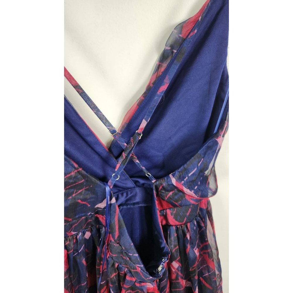 Lulus Women's Sz. XL Britannia Navy Blue Print Chiffon Skater Dress - Picture 8 of 9